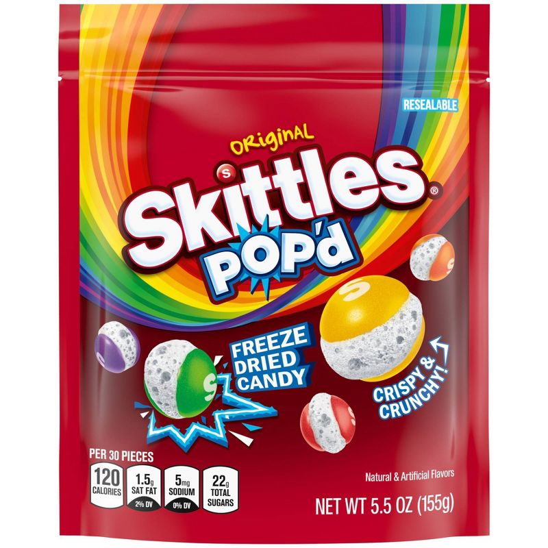 Skittles POP'd Originals Freeze Dried Candy Resealable Bag 5.5oz