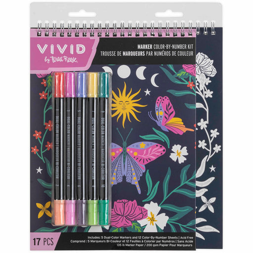 Brea Reese Vivid Color-By-Number Marker Kit Whimsical Botanicals 17 Piece