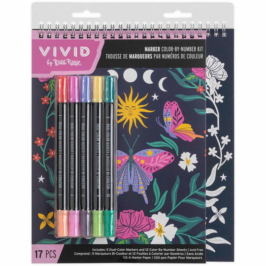 Brea Reese Vivid Color-By-Number Marker Kit Whimsical Botanicals 17 Piece