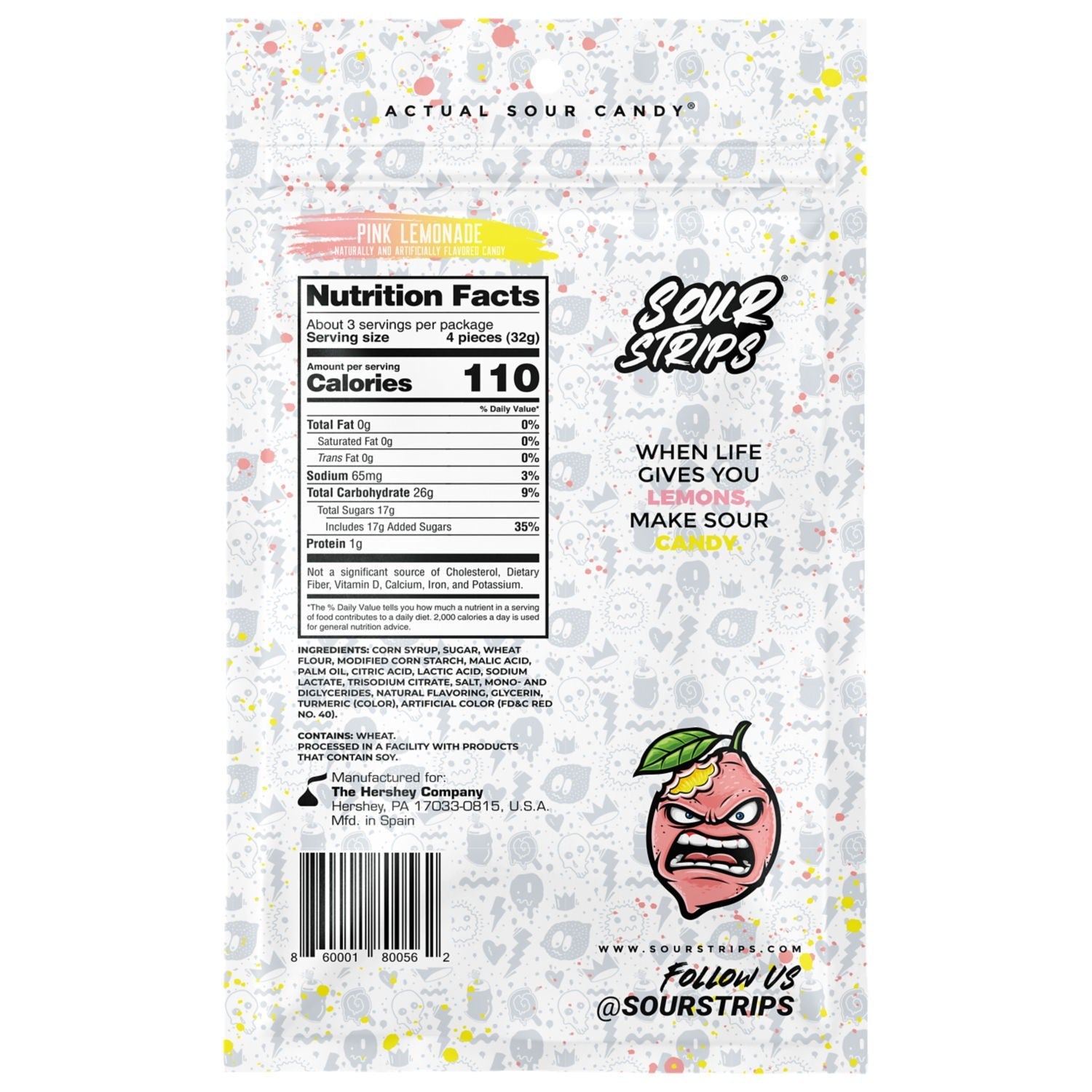 Sour Strips Pink Lemonade Chewy Candy 3.4oz