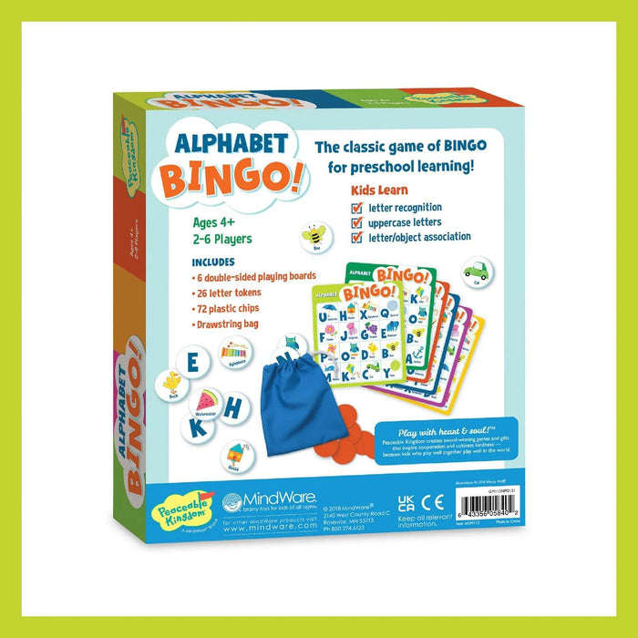Alphabet Bingo Peaceable Kingdom Board Game Ages 4+