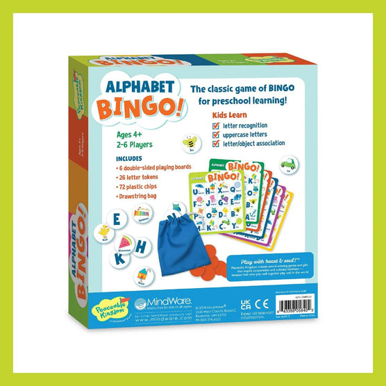 Alphabet Bingo Peaceable Kingdom Board Game Ages 4+