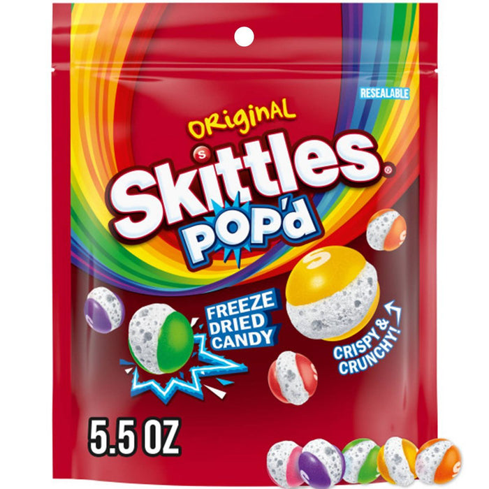 Skittles POP'd Originals Freeze Dried Candy Resealable Bag 5.5oz