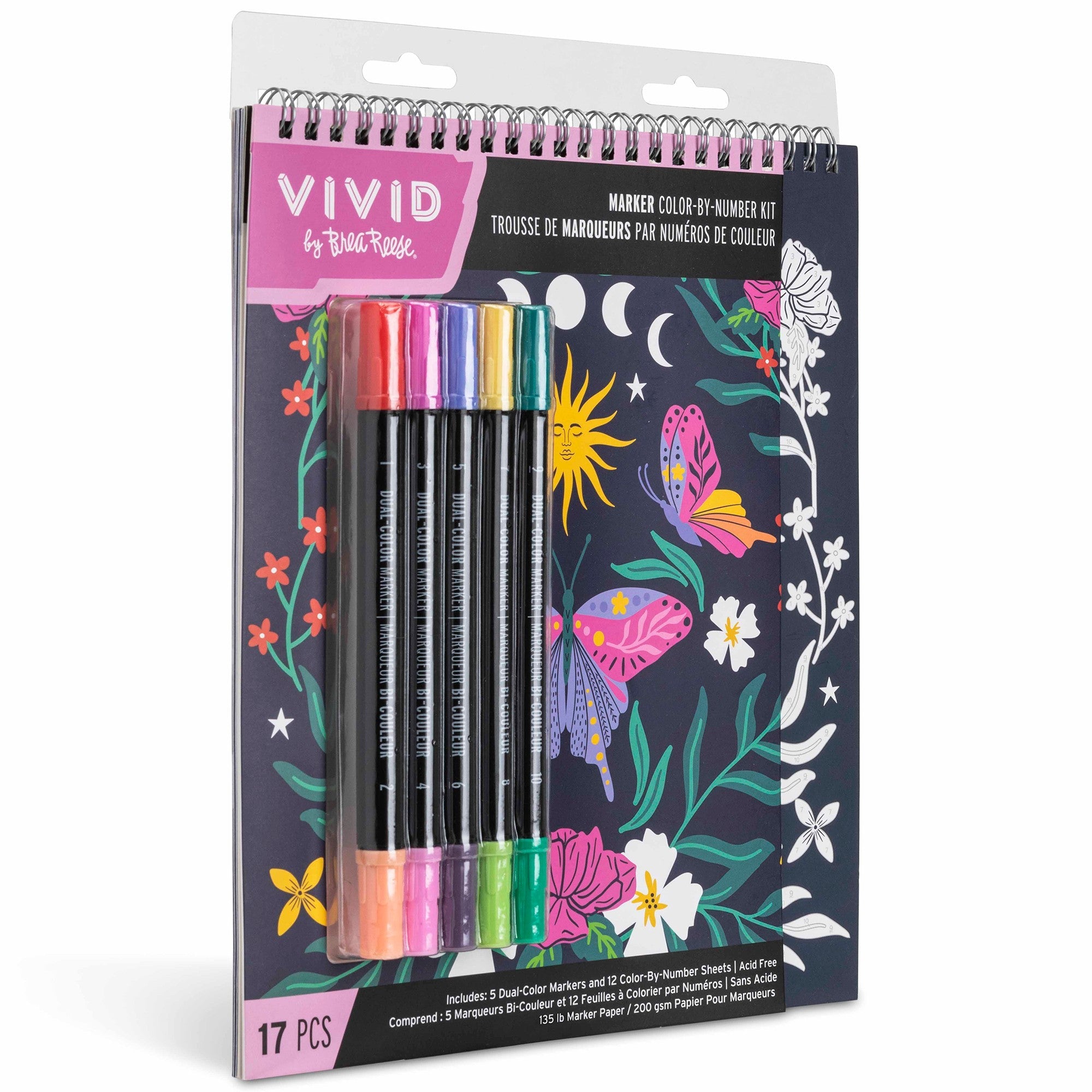 Brea Reese Vivid Color-By-Number Marker Kit Whimsical Botanicals 17 Piece