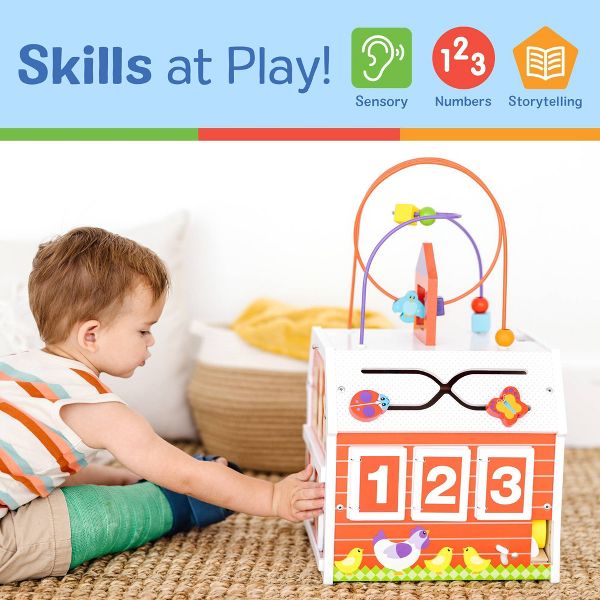 Melissa & Doug First Play Slide, Sort & Roll Wooden Activity Barn with Bead Maze