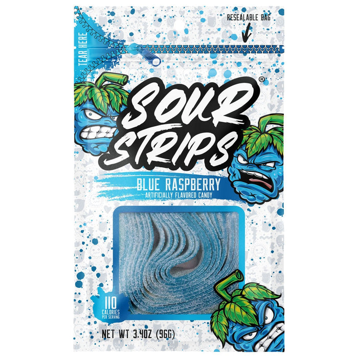 Sour Strips Blue Raspberry Chewy Candy 3.4 oz