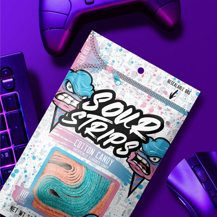 Sour Strips Cotton Candy Flavored Chewy Candy 3.4oz Bag