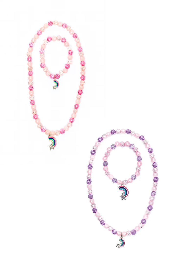 Rainbow Necklace and Bracelet Set for Kids Dress Up - Assortment Pink or Purple