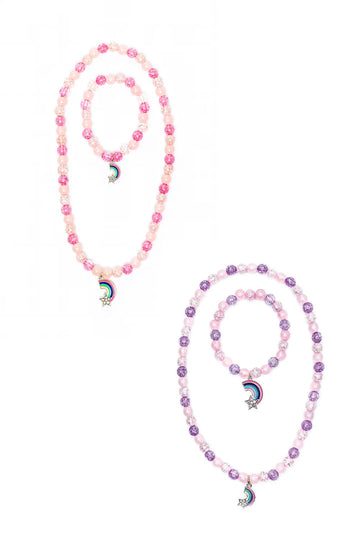 Rainbow Necklace and Bracelet Set for Kids Dress Up - Assortment Pink or Purple