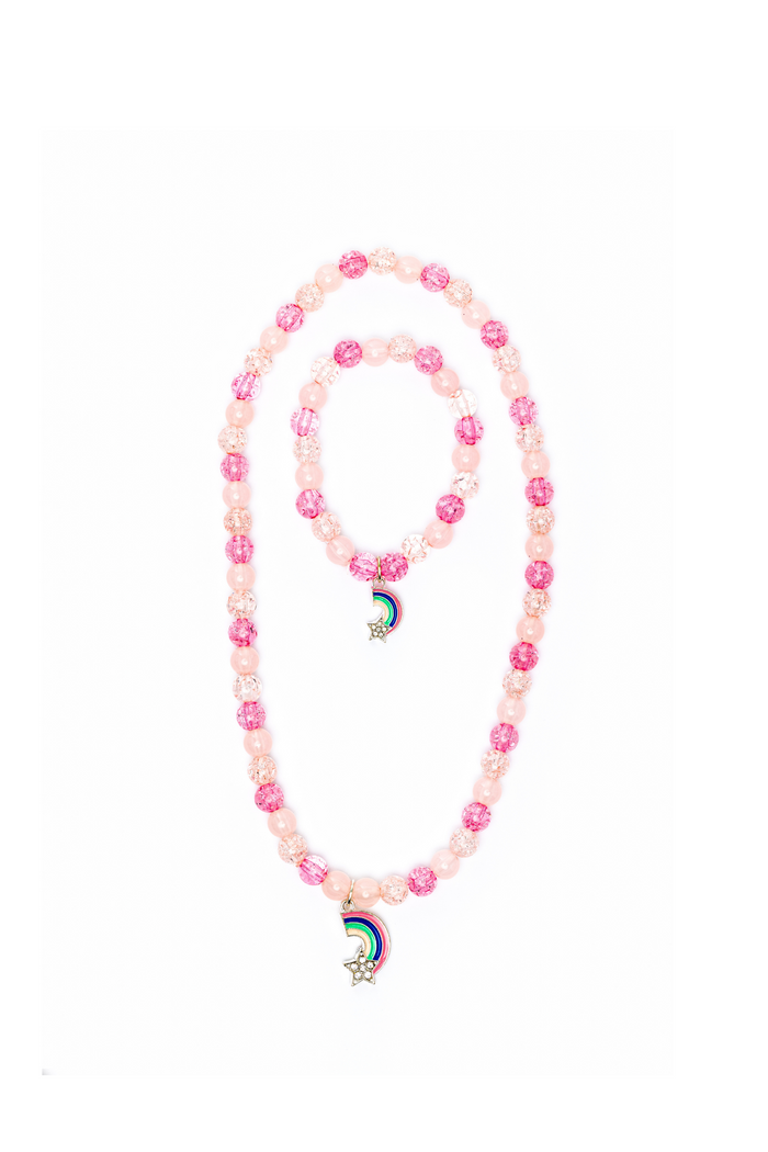 Rainbow Necklace and Bracelet Set for Kids Dress Up - Assortment Pink or Purple