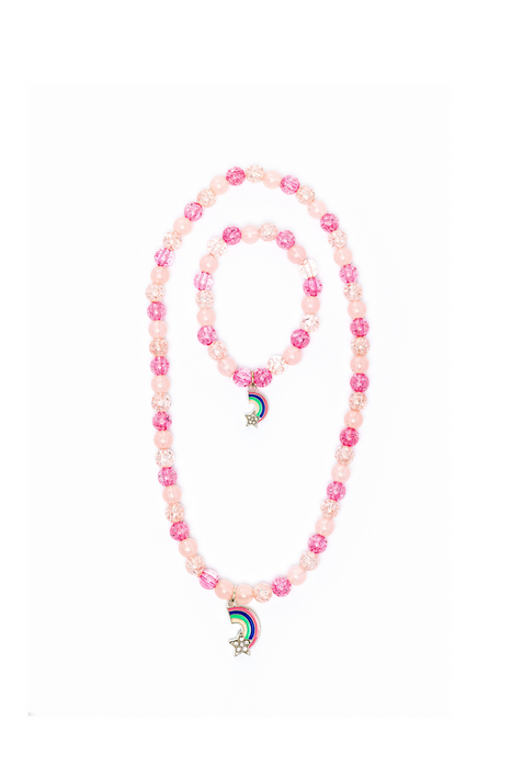 Rainbow Necklace and Bracelet Set for Kids Dress Up - Assortment Pink or Purple