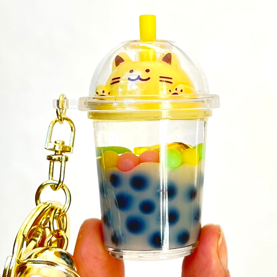 Pastel Cat Boba Keychain