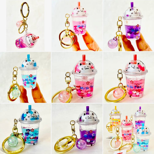 Kitty Boba Milk Floaty Keychain