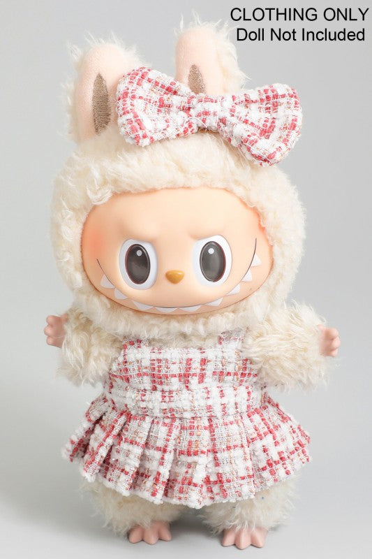 Labubu Pink and White Tweed Dress With Bow