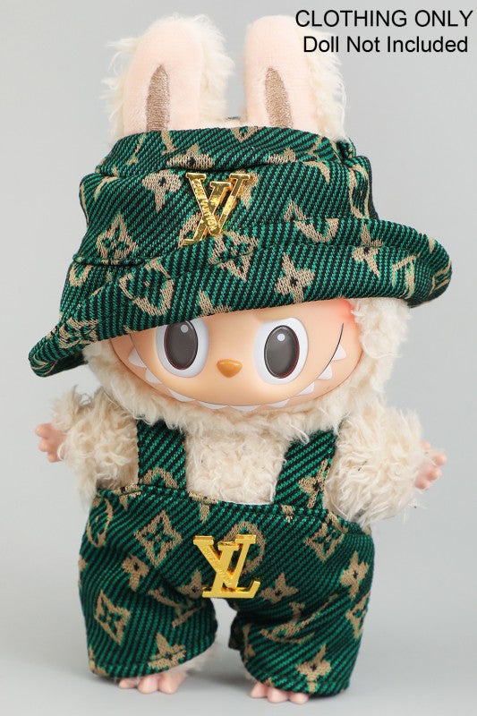 Labubu Green LV Designer Inspired Overalls and Hat