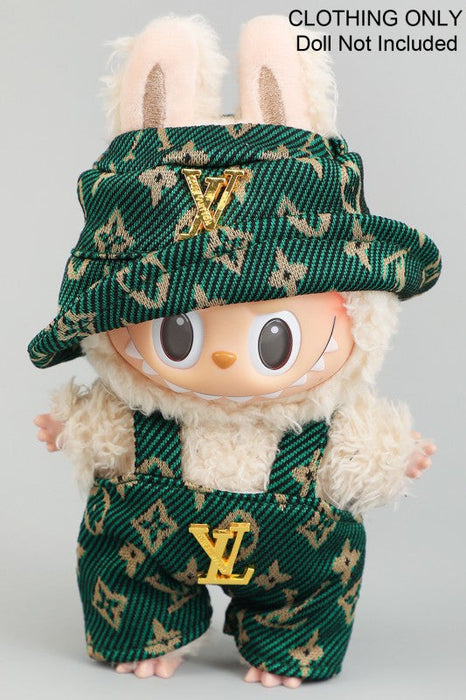 Labubu Green LV Designer Inspired Overalls and Hat