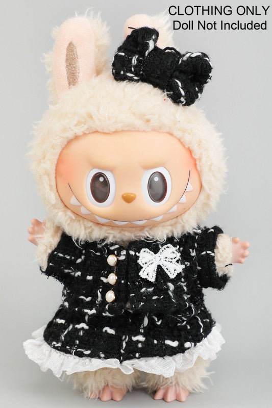 Labubu Black and White Tweed Jacket and Skirt and Bow