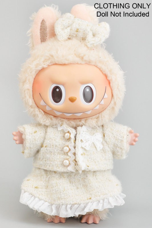 Labubu White Tweed Jacket and Skirt Outfit