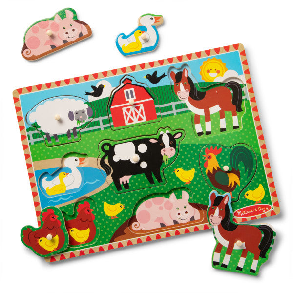 Melissa & Doug Farm Peg Puzzle 8-Piece Wooden Toy