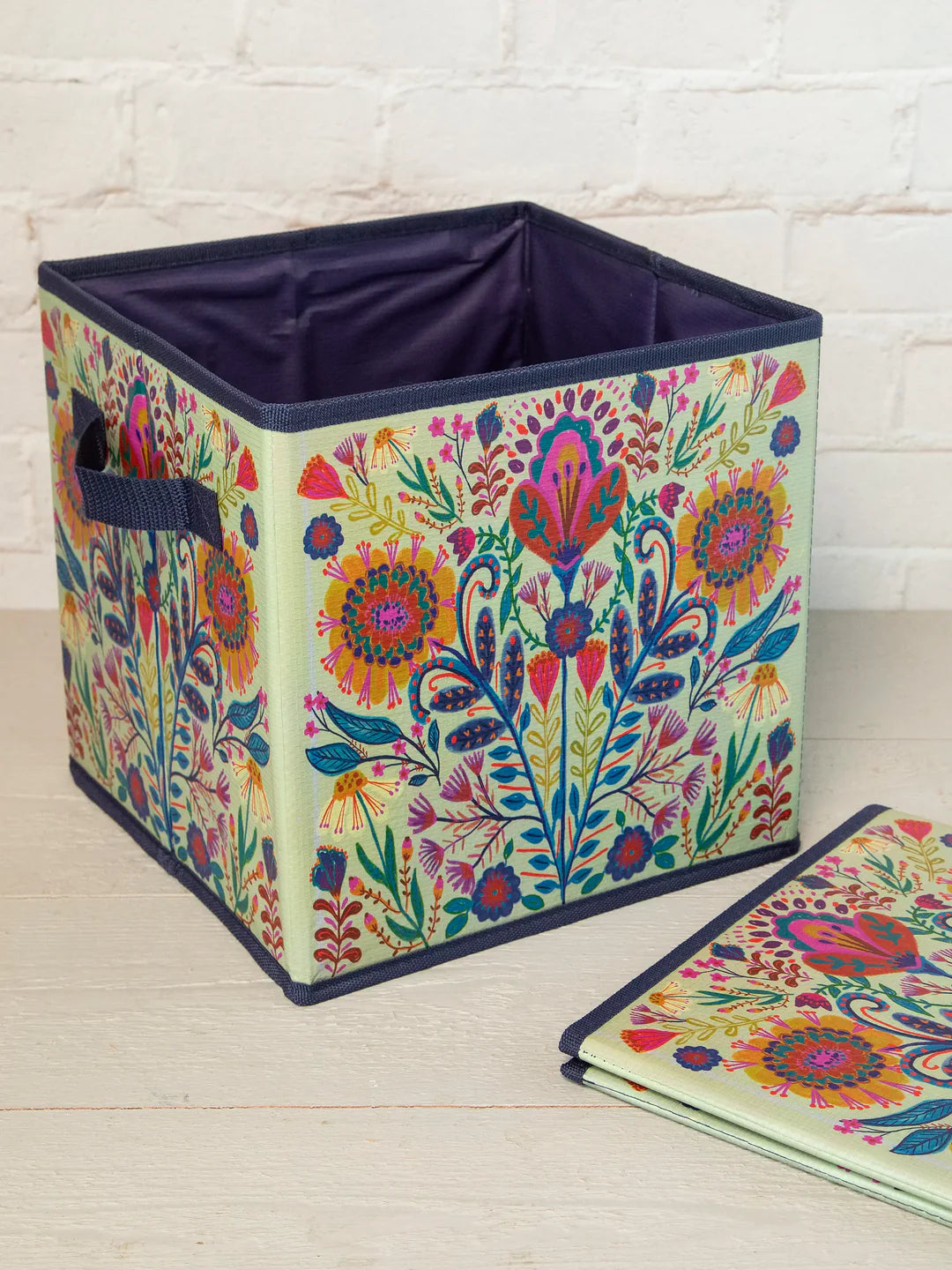 Natural Life Storage Cube - Cream Folk Flower