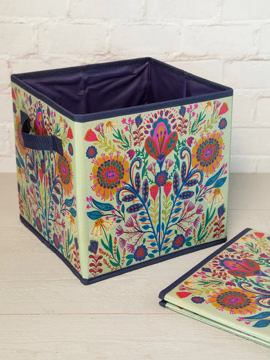 Natural Life Storage Cube - Cream Folk Flower