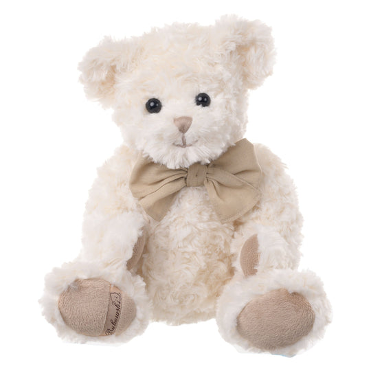 Noah Soft Cream Plush Teddy Bear Toy | Snuggly Tan Bow Cuddly Companion Friend