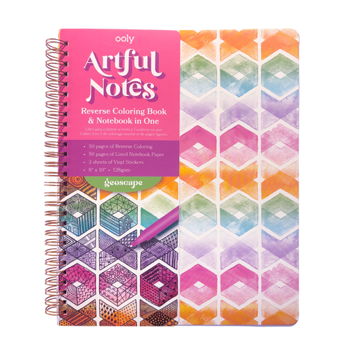 OOLY Artful Notes Geoscape Reverse Coloring Notebook 100 Pages