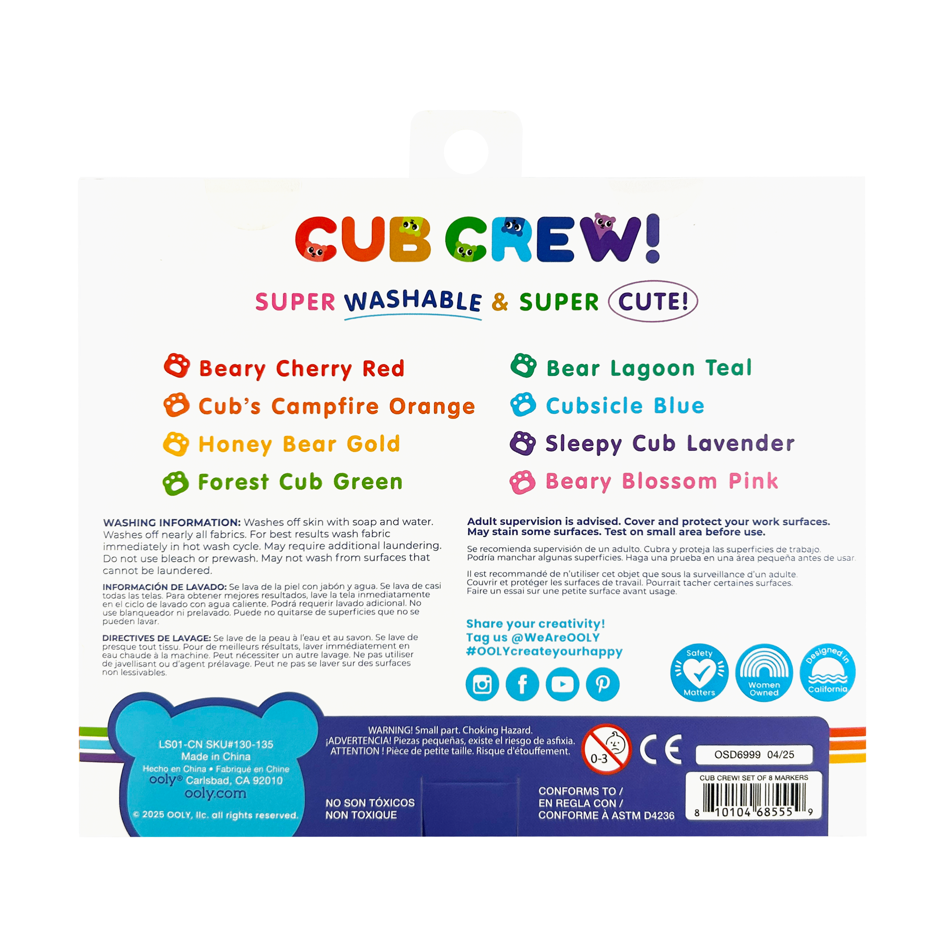 OOLY Cub Crew Washable Markers Set of 8 Vibrant Colors