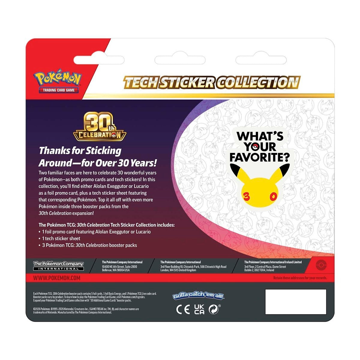 Pokémon Center Pokémon TCG: 30th Celebration Tech Sticker Collection Lucario