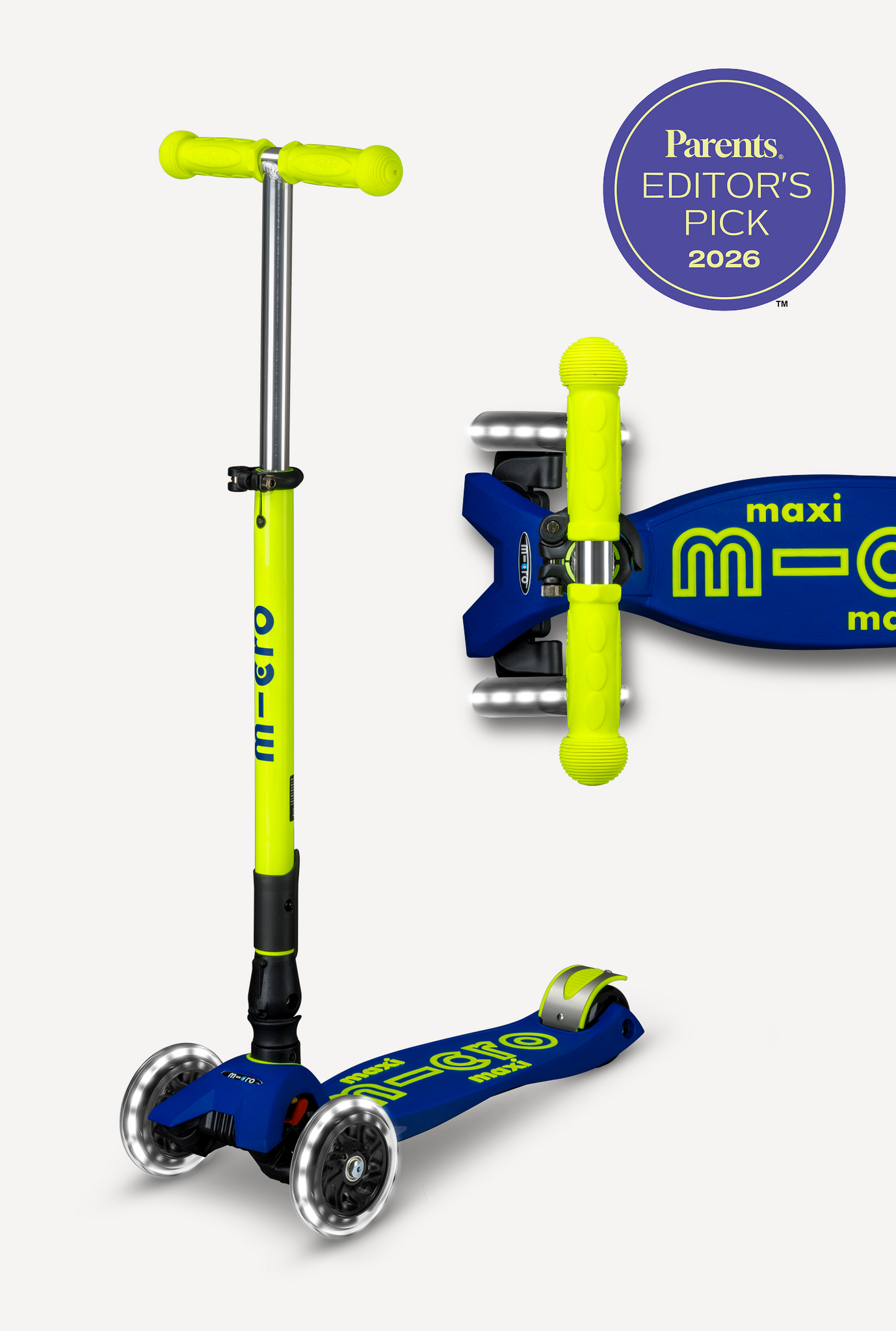 Maxi LED Foldable Blue and Yellow Micro Scooter