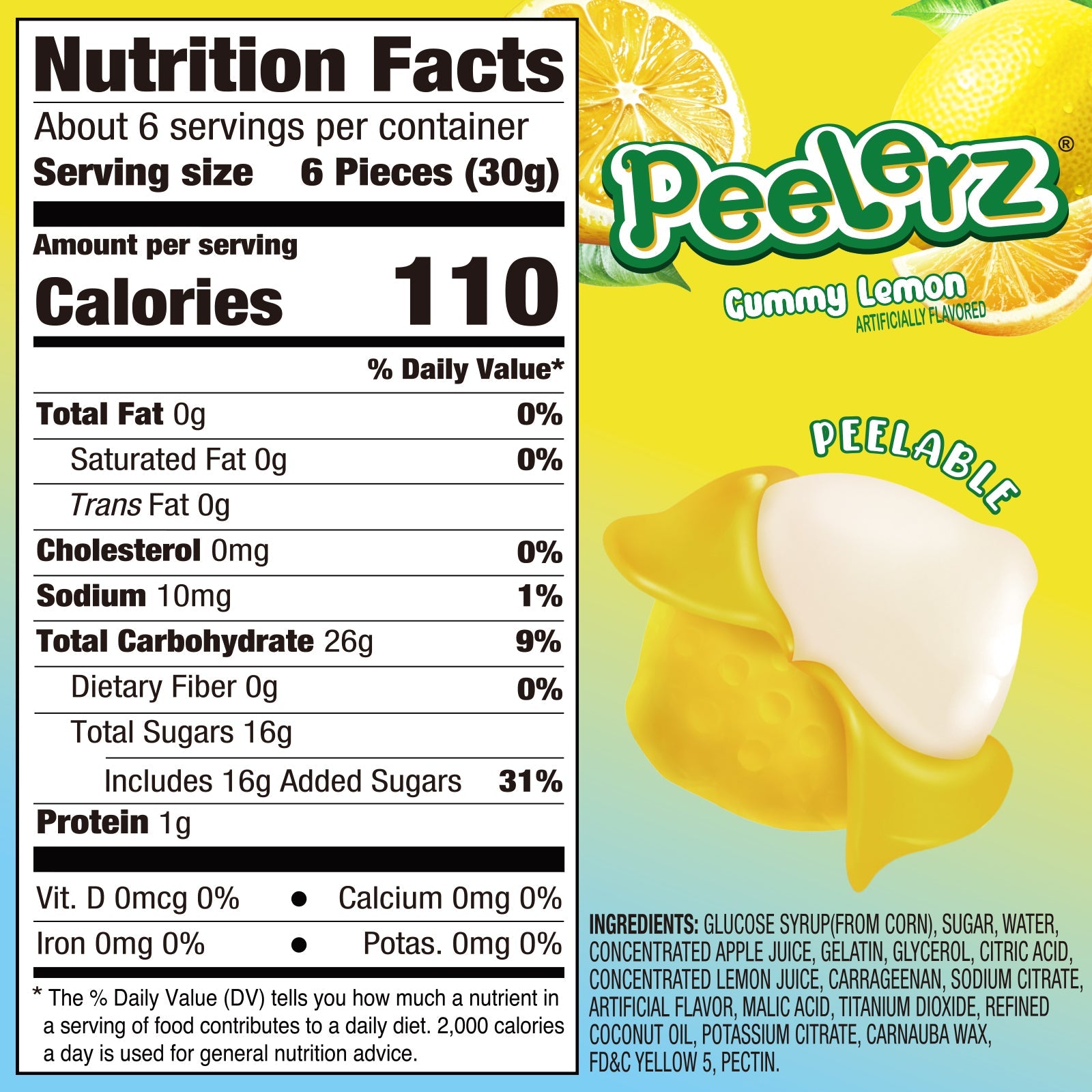 Amos Peelerz Peelable Gummy Lemon Flavored Real Fruit Juice Candy