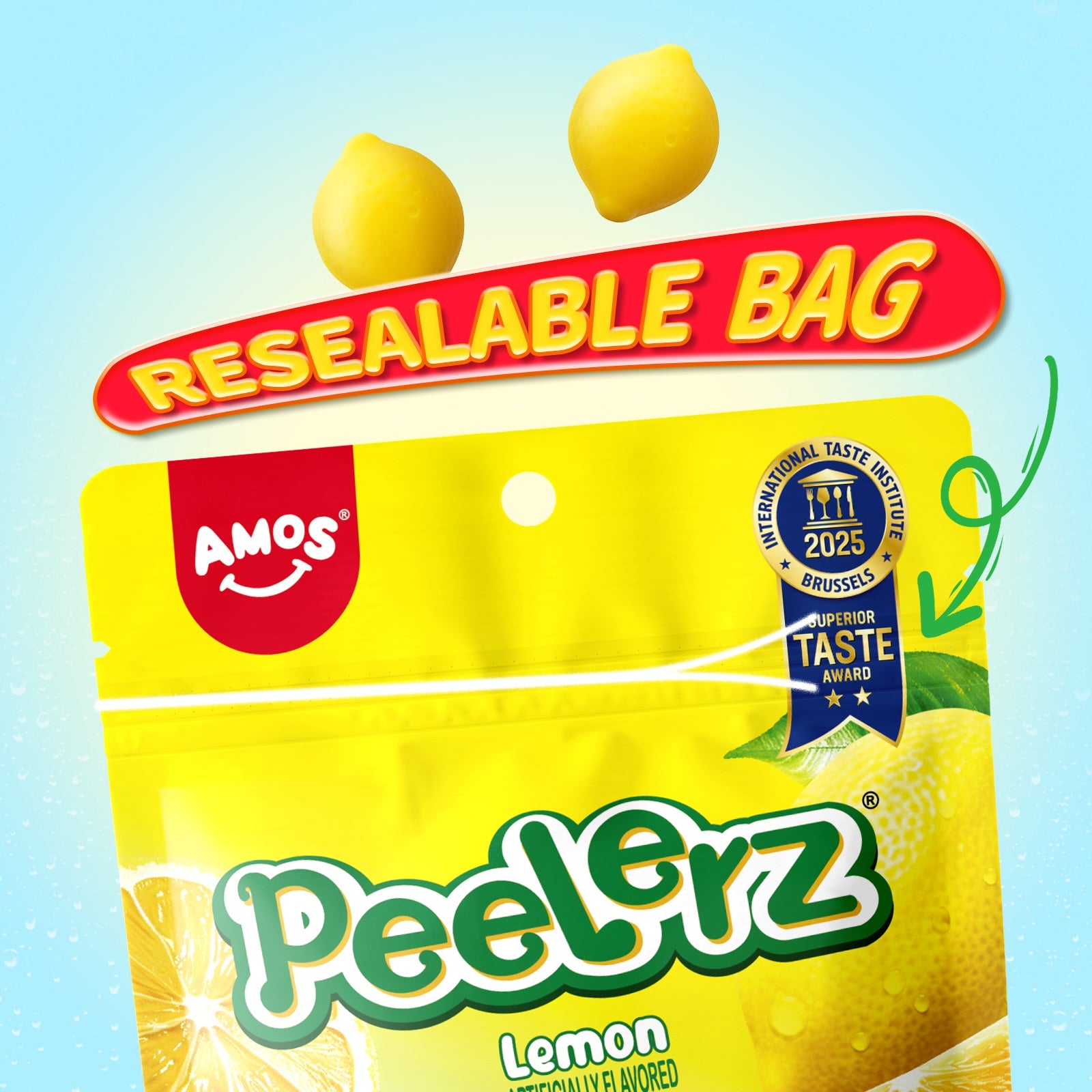 Amos Peelerz Peelable Gummy Lemon Flavored Real Fruit Juice Candy