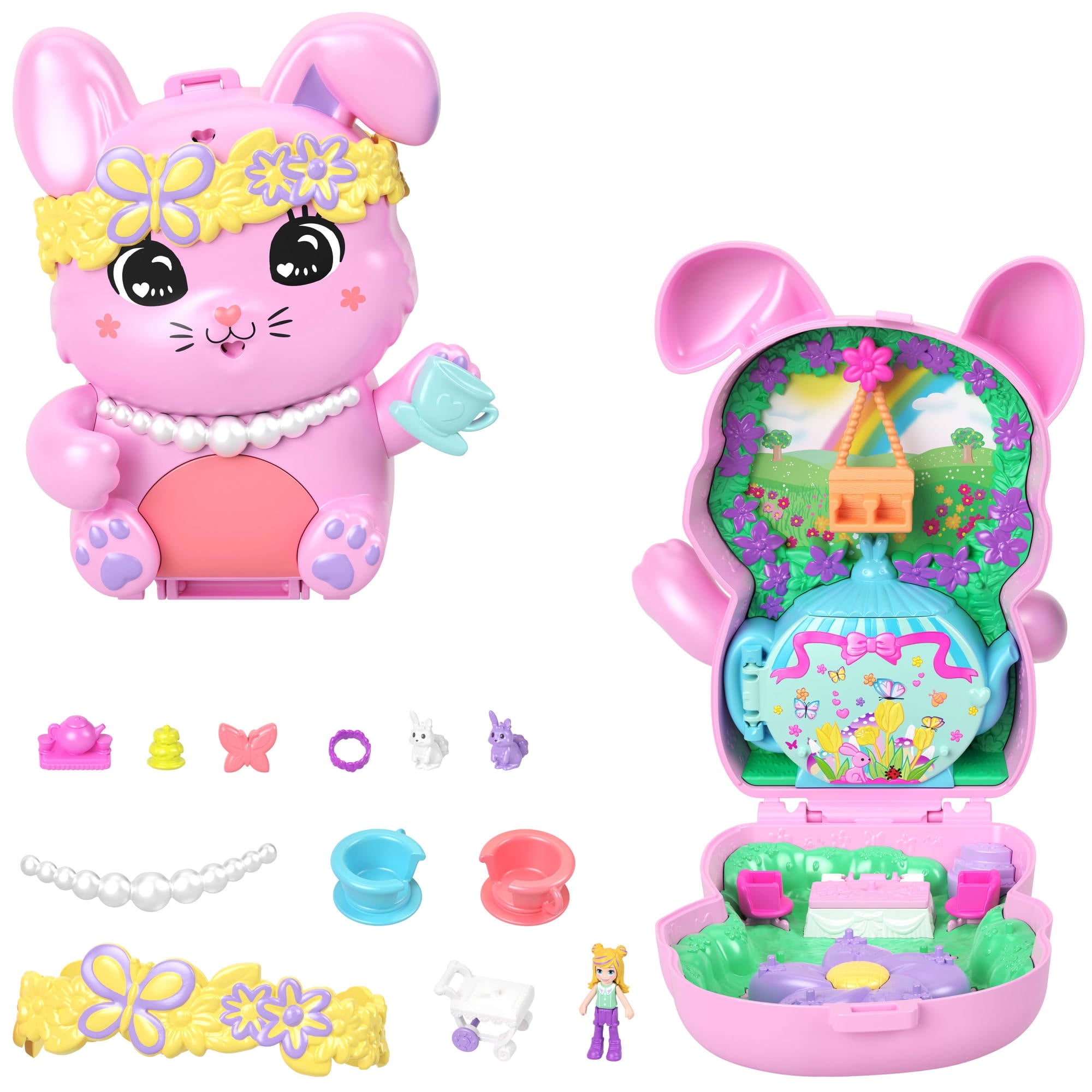 Polly Pocket Tea Party Bunny Compact Playset with Micro Doll