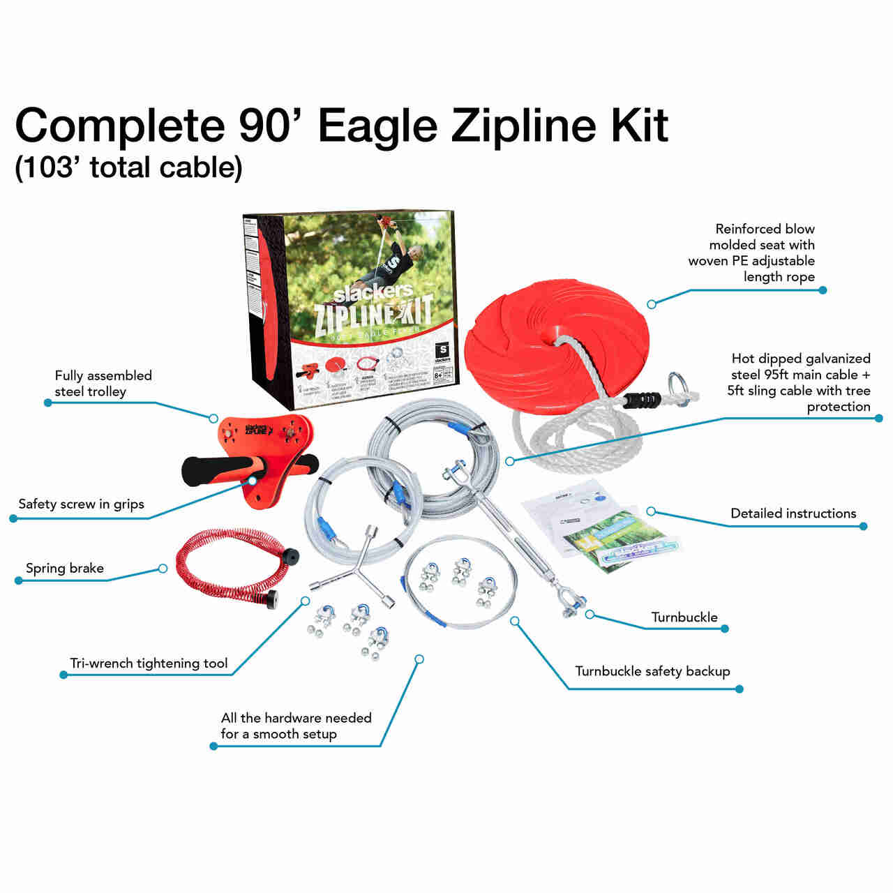 B4 Adventure Slackers 90' Eagle Series Zipline Kit