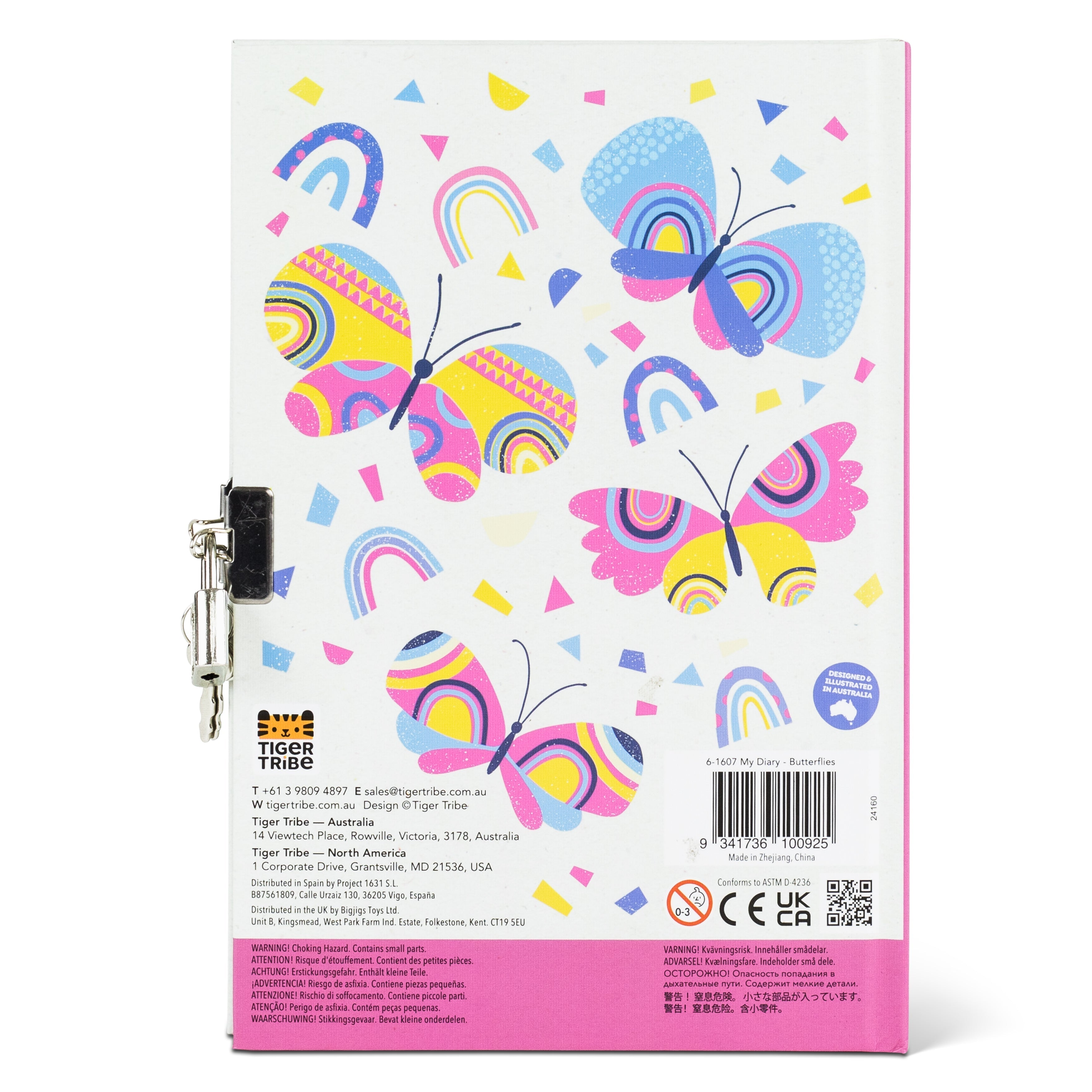 Tiger Tribe My Diary Butterflies A5 Lined Journal with Padlock