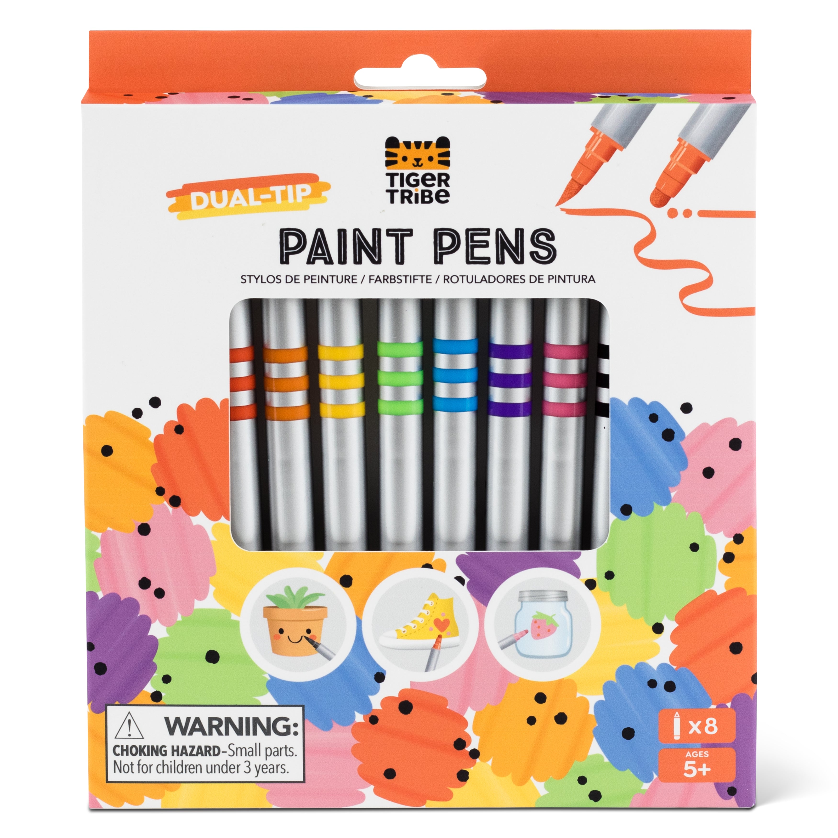 Tiger Tribe Dual-Tip Paint Pens 8-Pack Brush and Round Markers