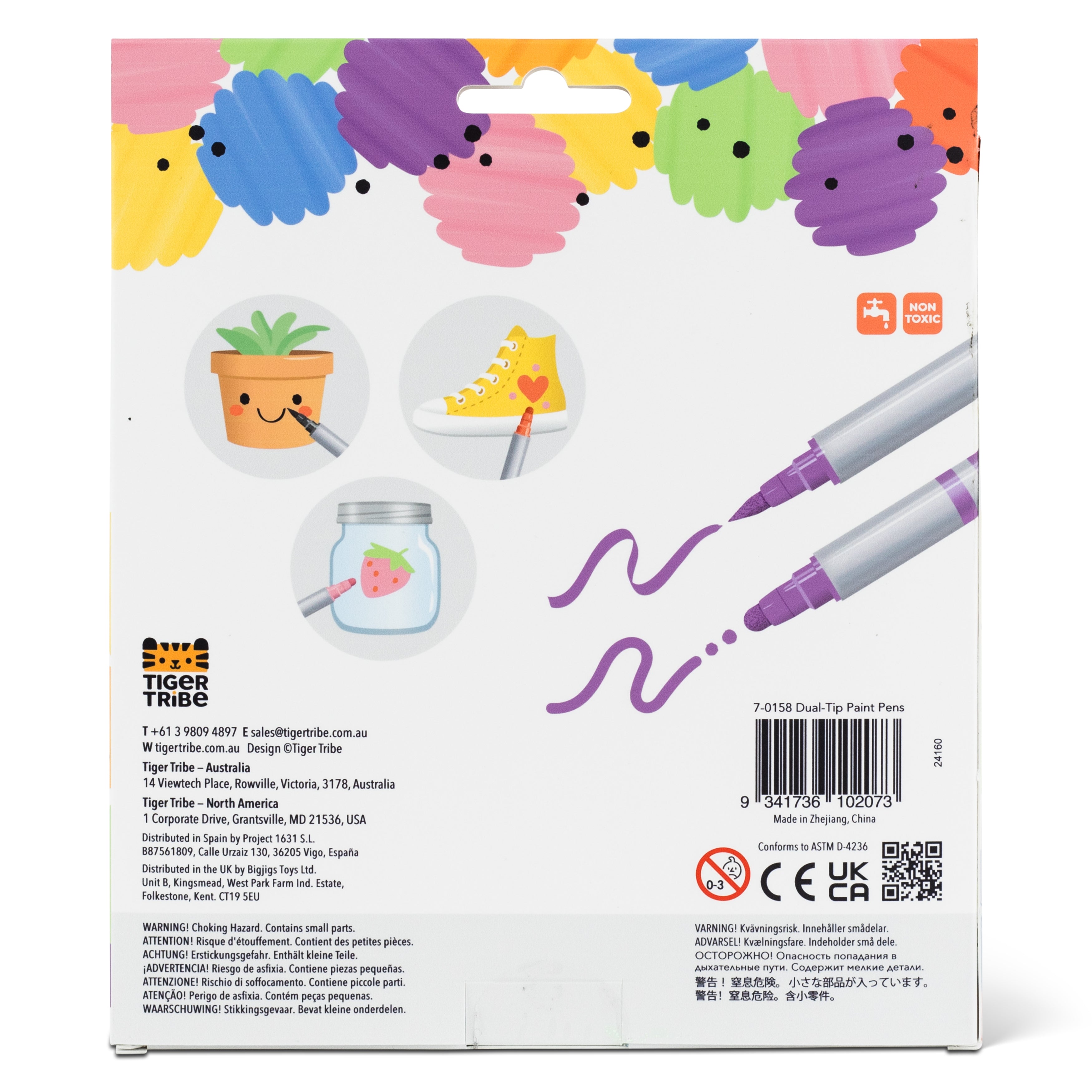 Tiger Tribe Dual-Tip Paint Pens 8-Pack Brush and Round Markers