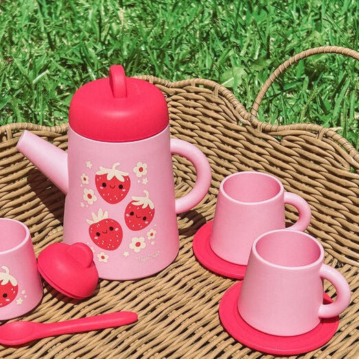 Tiger Tribe Strawberry Patch Silicone Tea Set 9-Piece