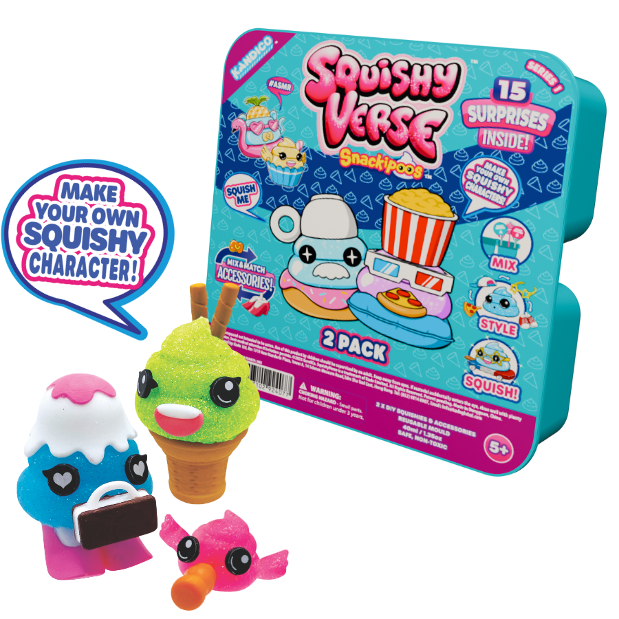 Squishyverse 2-Pack DIY Squishy Surprise Toys: Create Collectible Snackipoo Characters