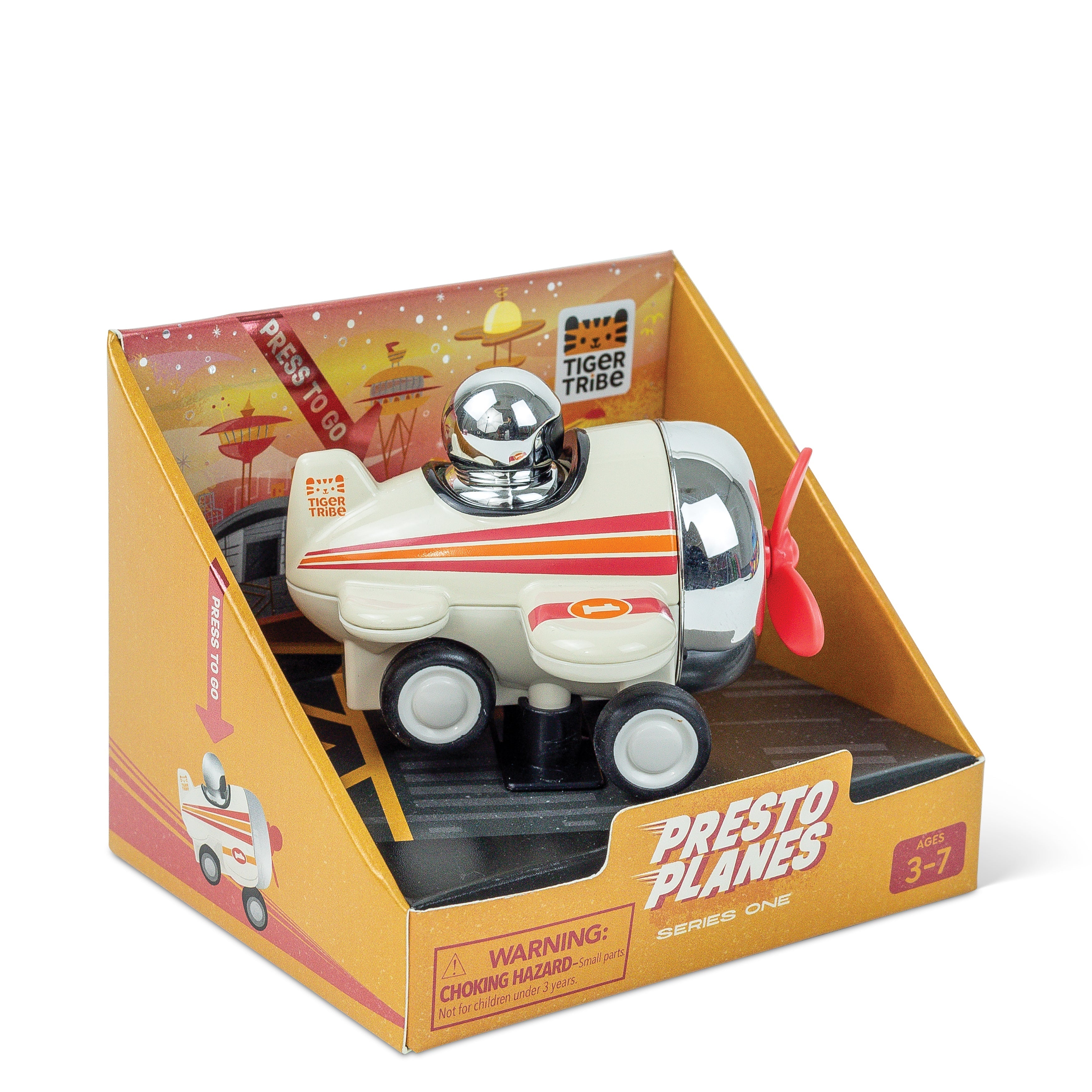 Tiger Tribe Presto Planes Drifter Vintage-Style Press-Down Racing Plane Cream