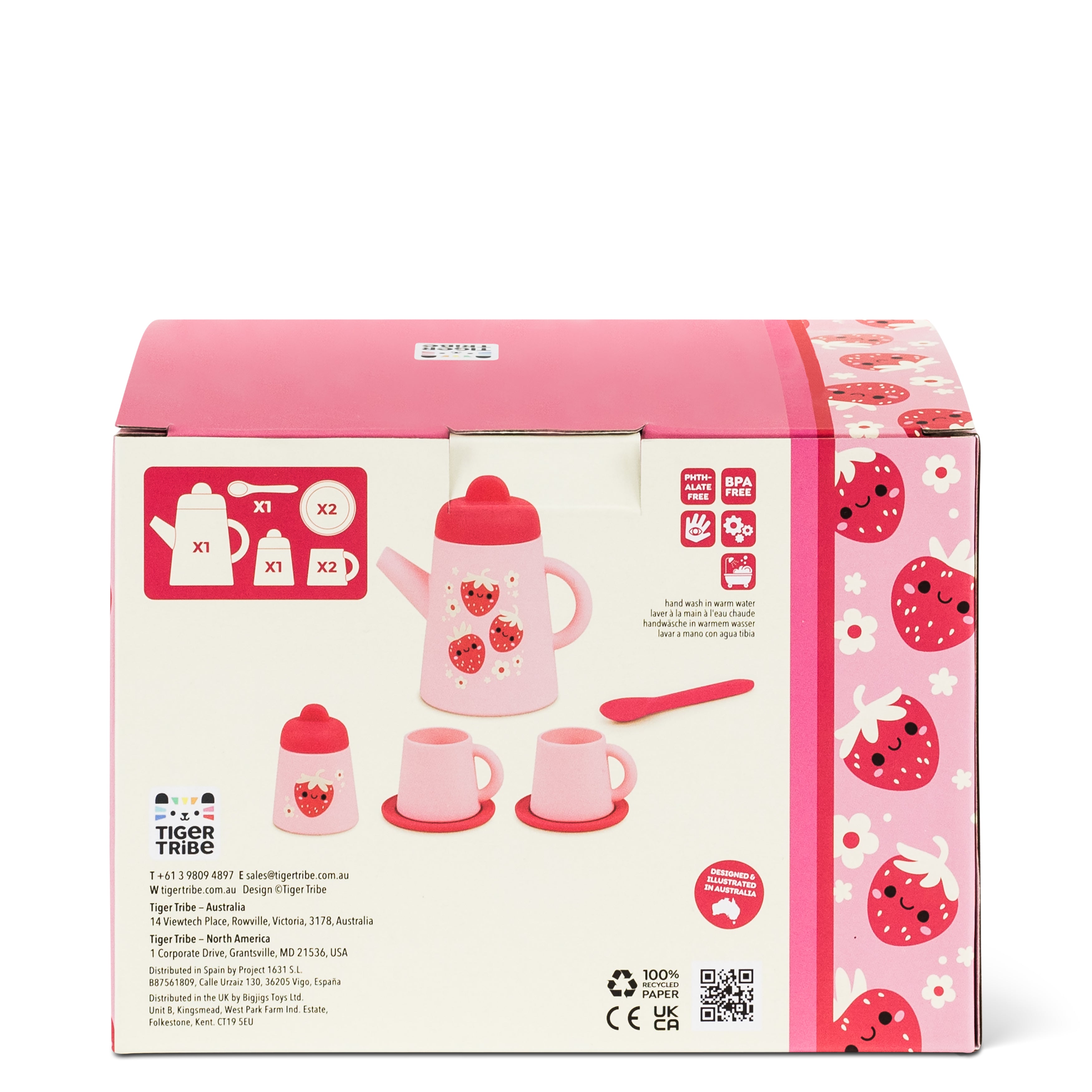 Tiger Tribe Strawberry Patch Silicone Tea Set 9-Piece