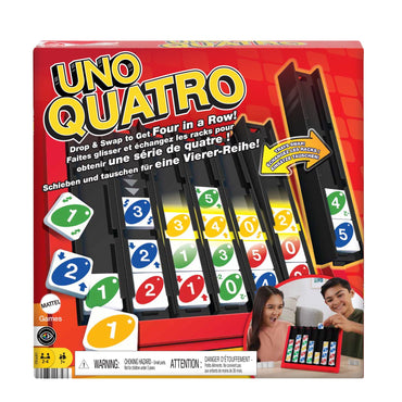 UNO Quatro Strategy Family Board Game with Colored Tiles Grid