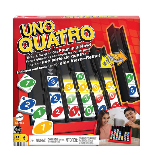 UNO Quatro Strategy Family Board Game with Colored Tiles Grid