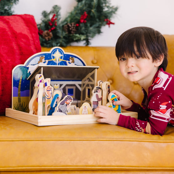 Melissa & Doug Wooden Christmas Nativity Set with Stable 11 Figures