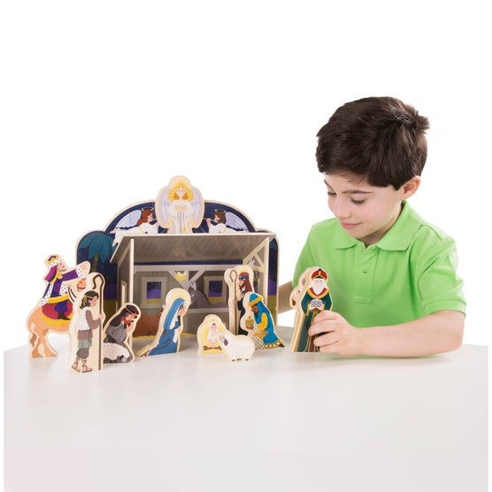 Melissa & Doug Wooden Christmas Nativity Set with Stable 11 Figures