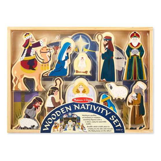 Melissa & Doug Wooden Christmas Nativity Set with Stable 11 Figures