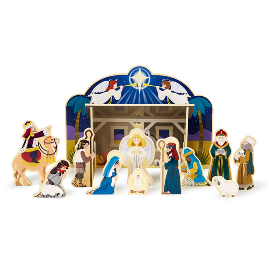 Melissa & Doug Wooden Christmas Nativity Set with Stable 11 Figures