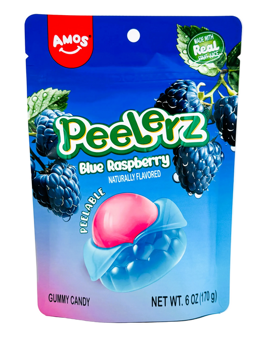 Amos Peelerz Blue Raspberry Gummy Candy 6 oz