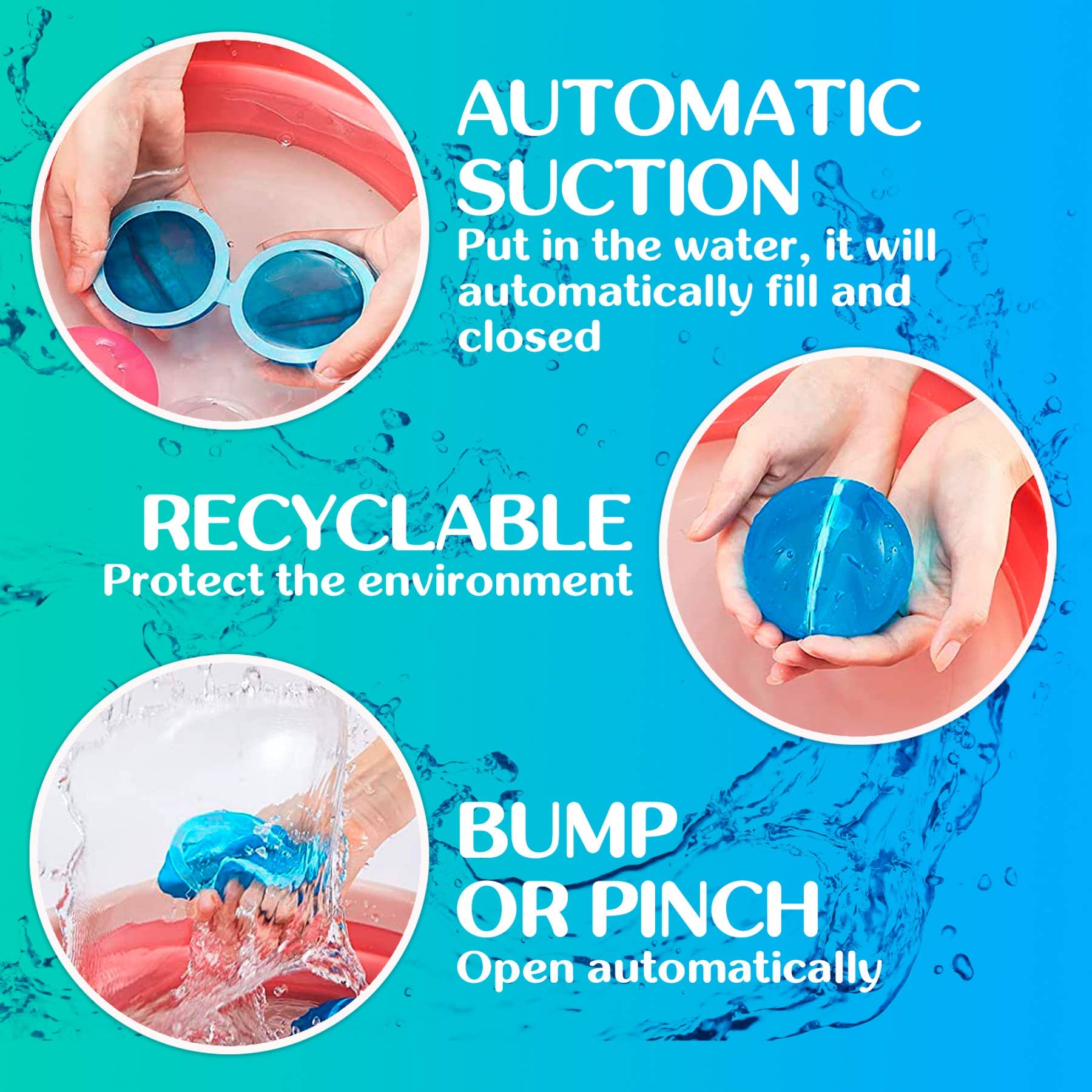 Magnetic Reusable Water Balloons Quick Fill Refillable 6PC