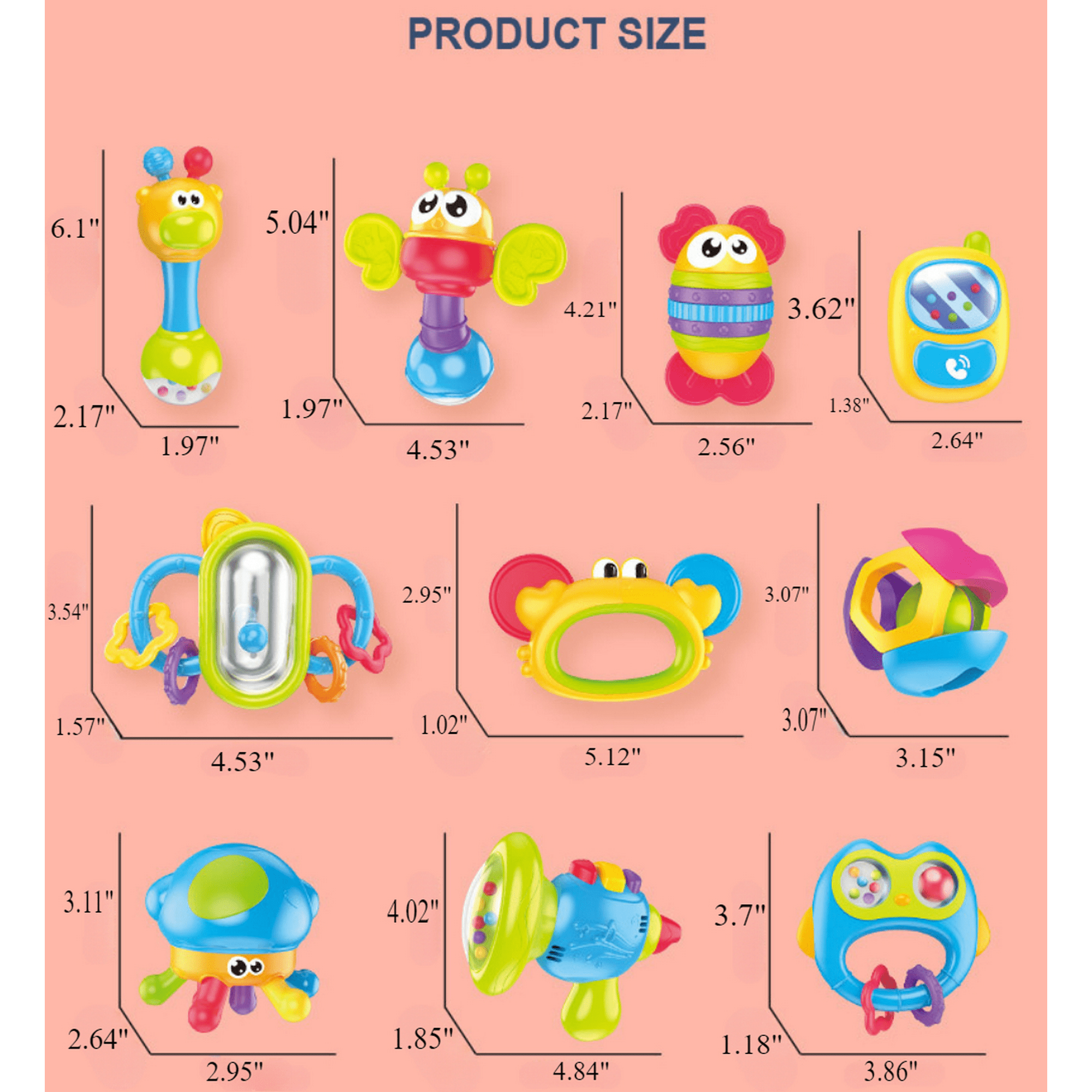 10 Piece Baby Rattles
